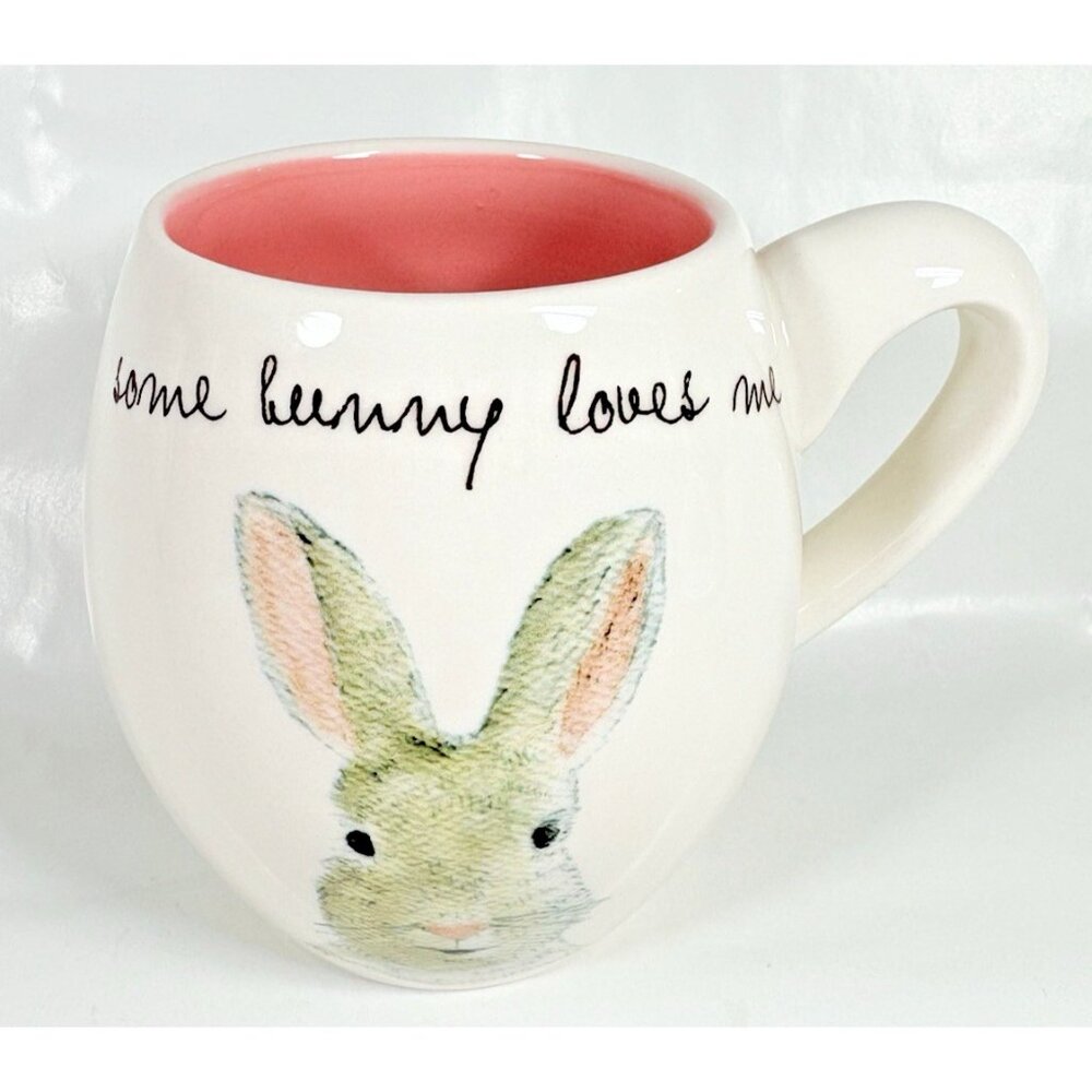 Rae Dunn Artisan Collection Magenta Pink Some Bunny Loves Me Easter Rabbit Mug